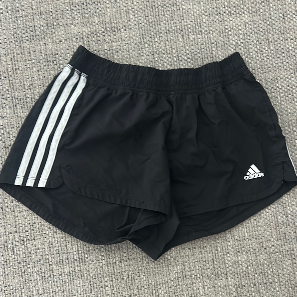 Adidas Black and White Athletic Shorts with Three-Stripe Design
